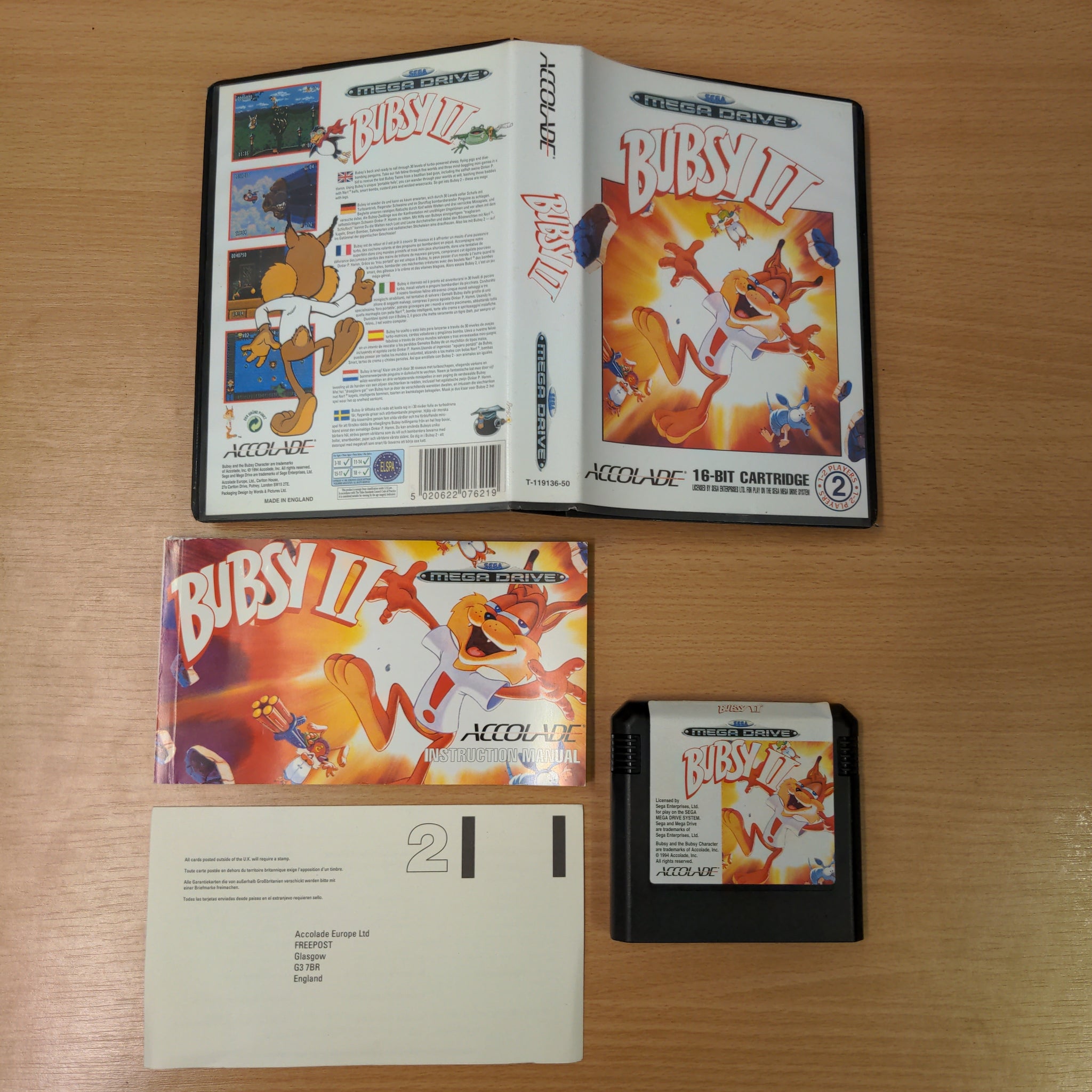 Bubsy II Sega Mega Drive game complete