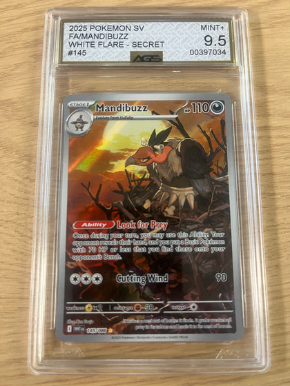 Pokémon TCG Mandibuzz White Flare 145/086 Illustration Rare Mint ags 9.5 graded