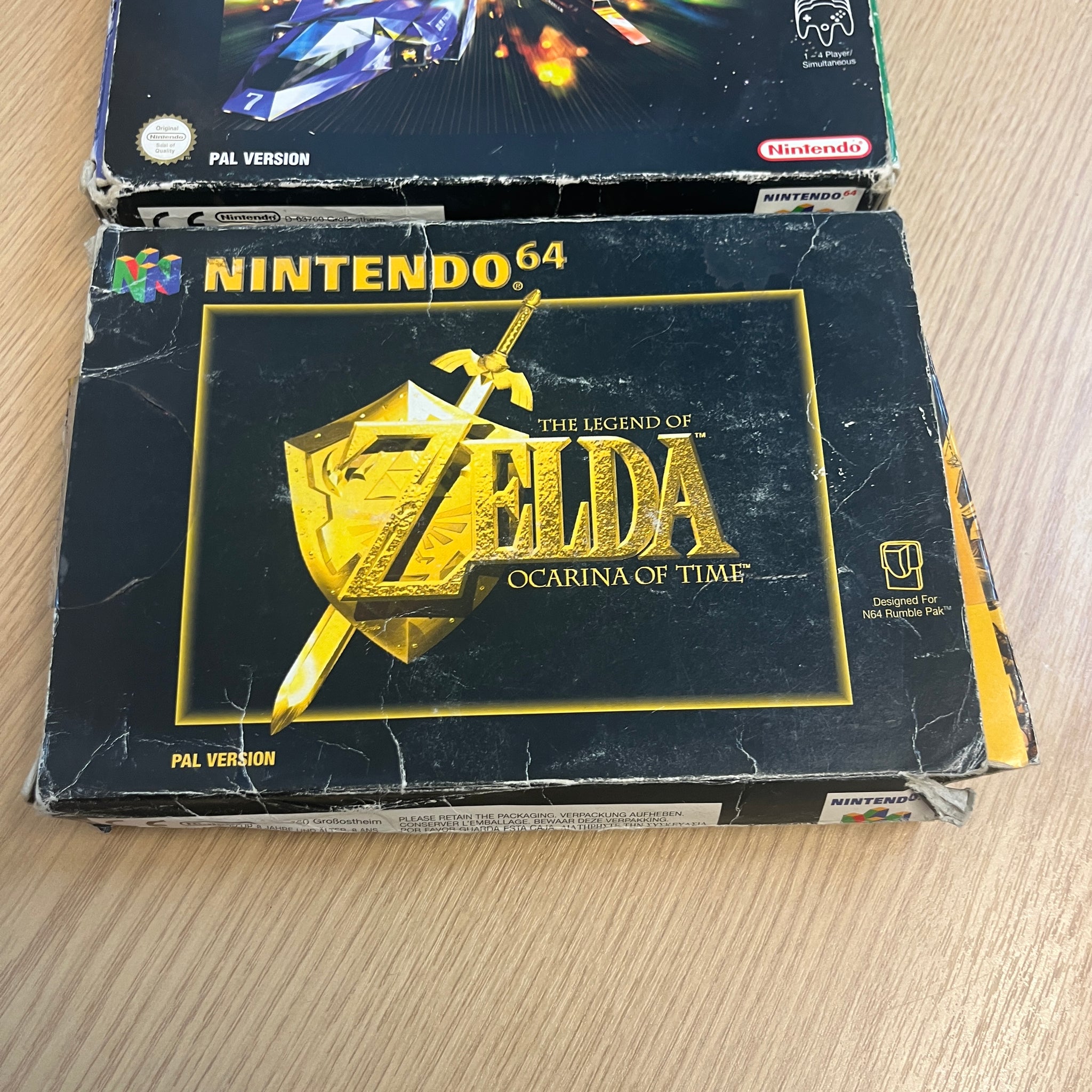 Zelda ocarina of time + f zero x boxed n64 games