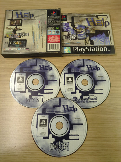 Help Charity Compilation Sony PS1 game Road Rash / Myst / Broken Sword