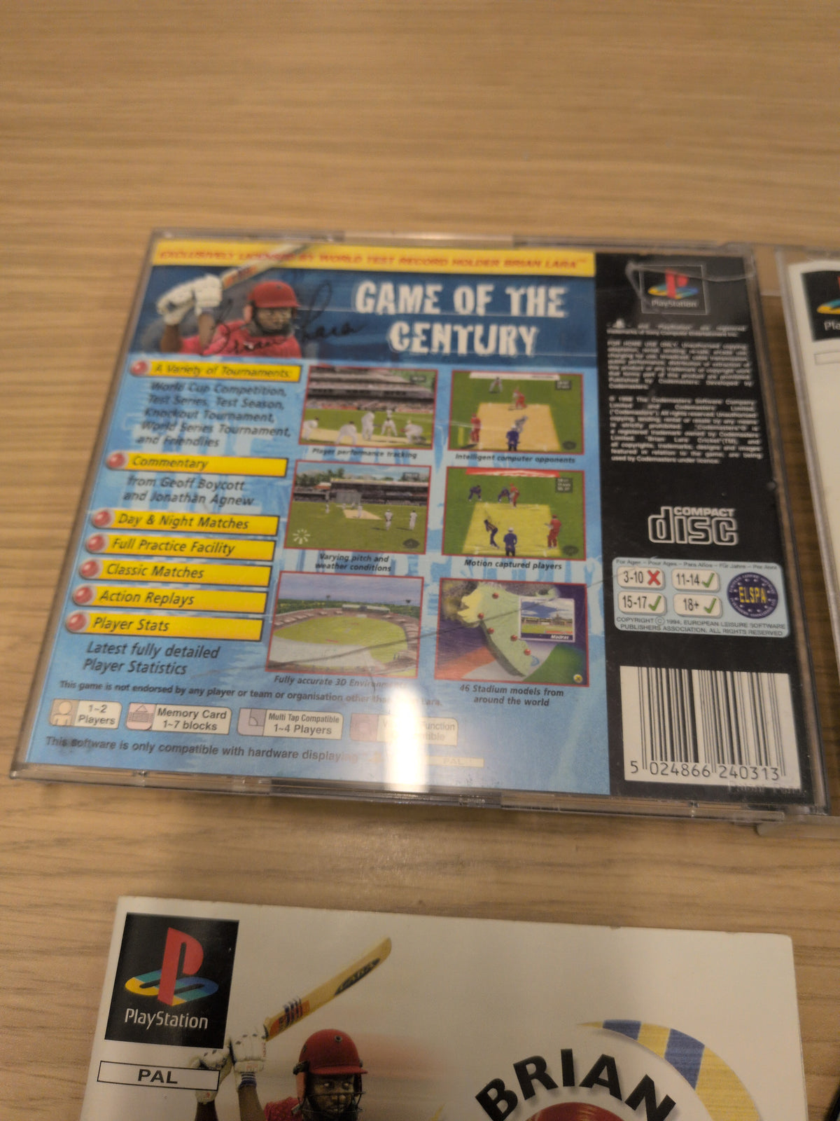 Brian Lara Cricket Sony PS1 game