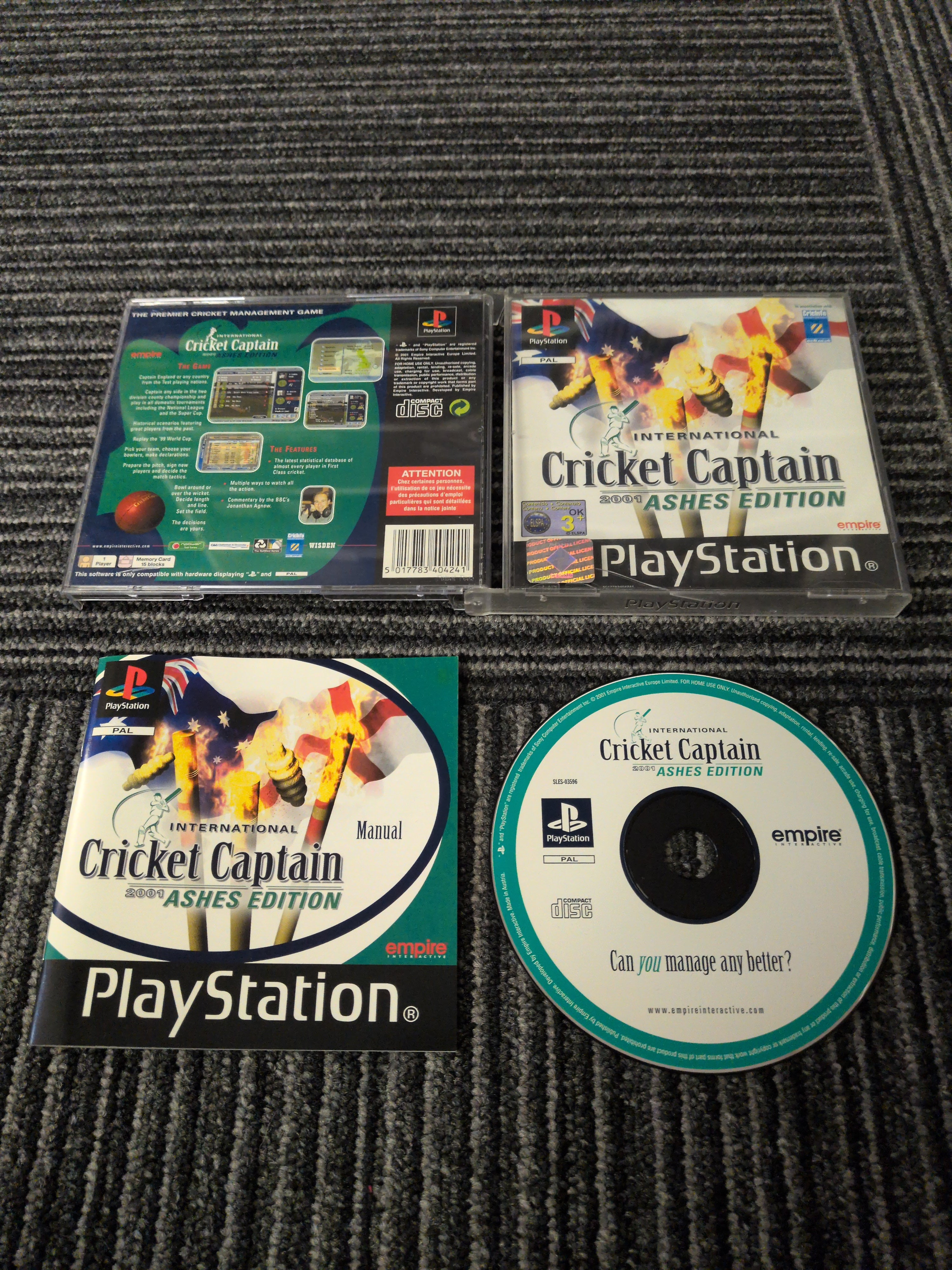 Cricket Captain Ashes Sony PS1 game