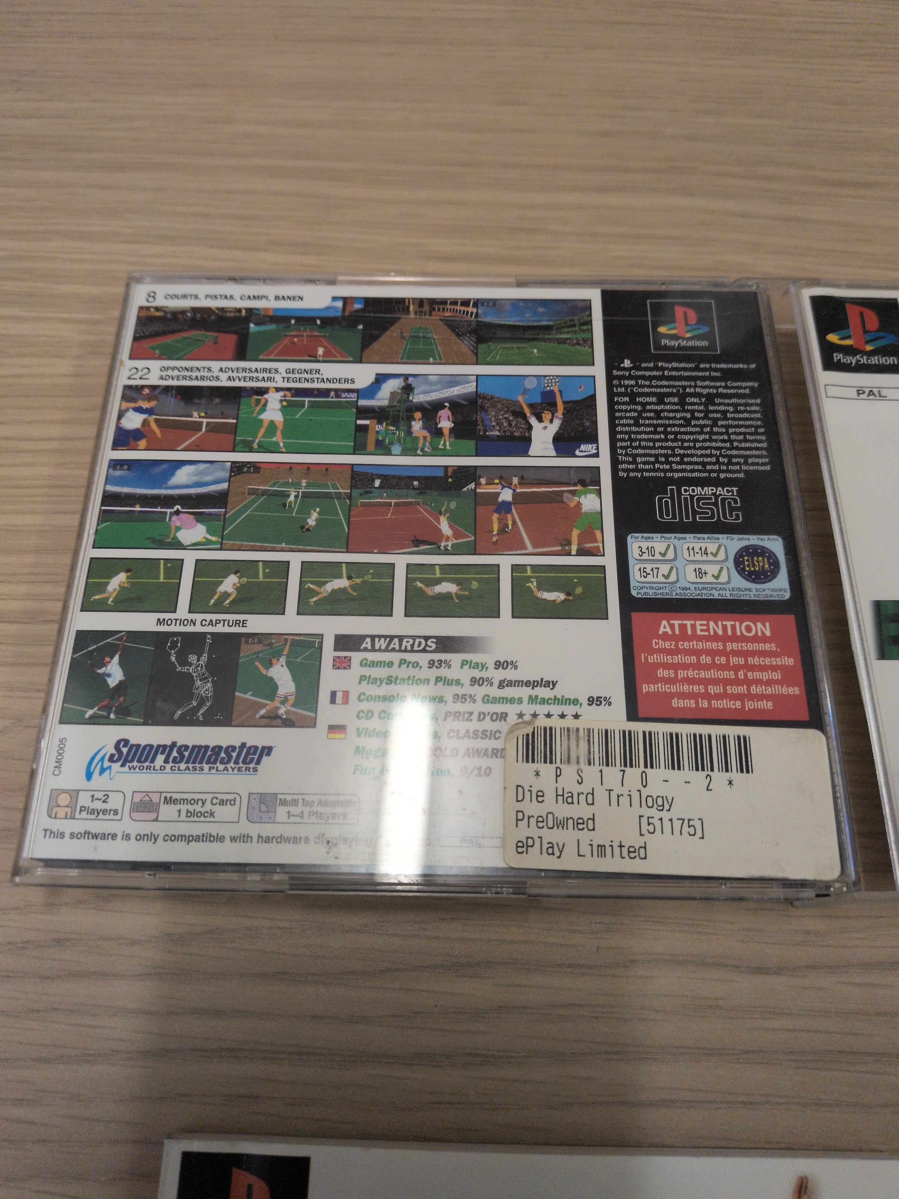 Sampras Extreme Tennis Sony PS1 game