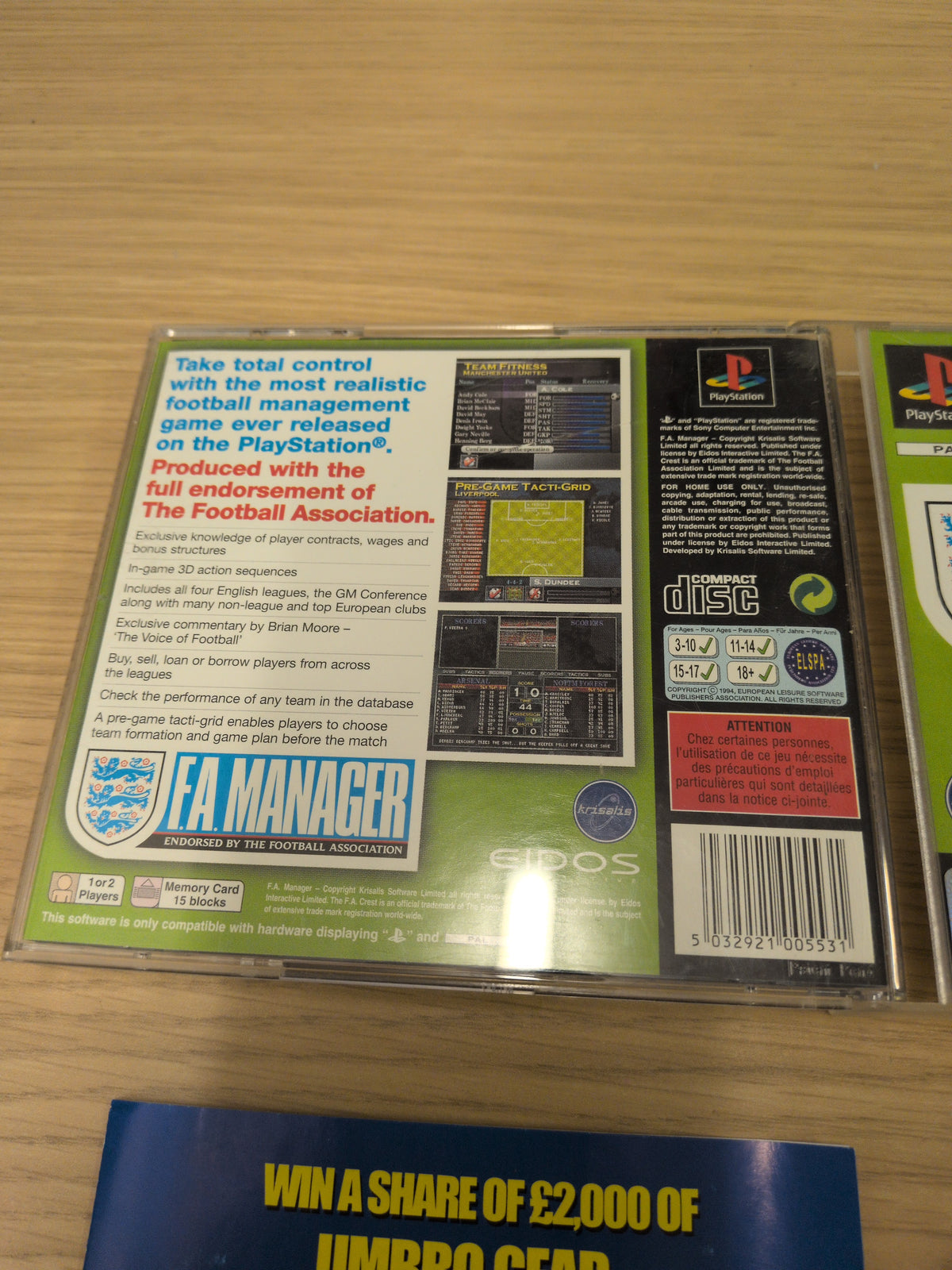F.A. Manager Sony PS1 game