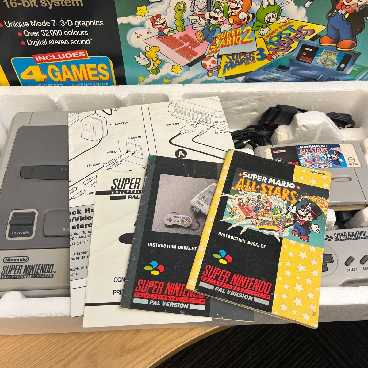 Buy Super Nintendo Yellow mario all stars boxed console -@ 8BitBeyond