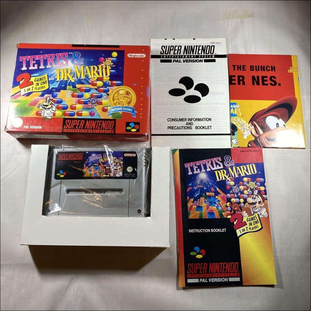 Buy Tetris & Dr Mario 2-1 red box classic Super Nintendo SNES game complete -@ 8BitBeyond